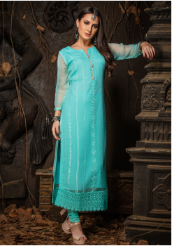 Blue Color Designer Chiffon Kurti